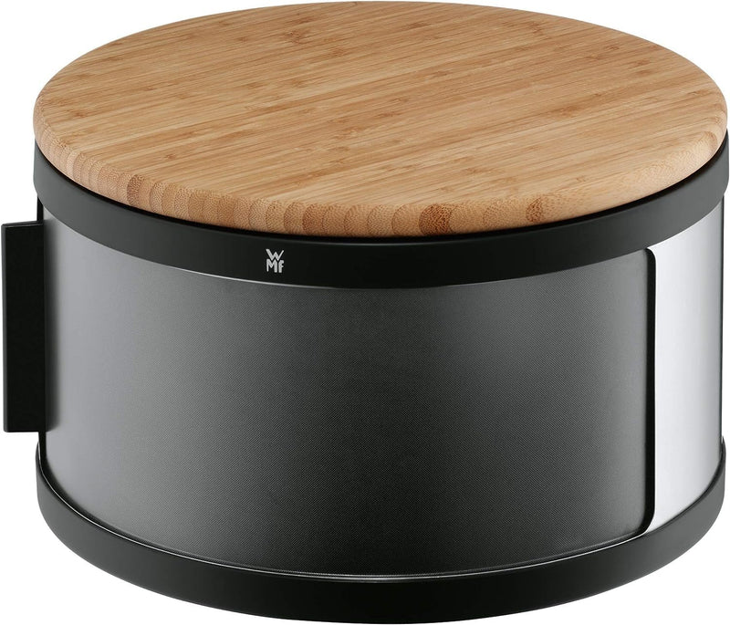 WMF Gourmet Brotkasten rund 32 x 13 cm, mit Schneidbrett, Brottrommel, Bambus, Cromargan Edelstahl,