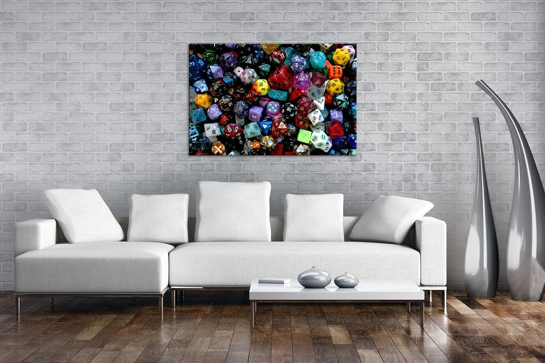 deyoli bunt durchmischte Würfel im Format: 100x70 als Leinwandbild, Motiv fertig gerahmt auf Echthol