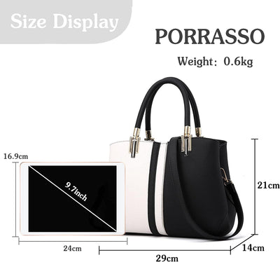 PORRASSO Damen Handtasche Mode Henkeltasche Schultertasche Leder Wasserdicht Umhängetasche Frauen To