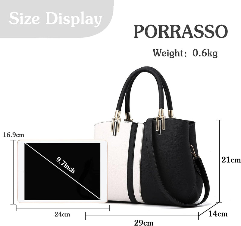 PORRASSO Damen Handtasche Mode Henkeltasche Schultertasche Leder Wasserdicht Umhängetasche Frauen To