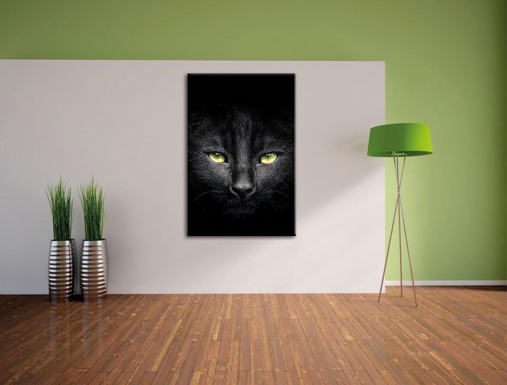 Pixxprint Dark schwarzes Katzengesicht als Leinwandbild/Grösse: 100x70 / Wandbild/Kunstdruck/fertig