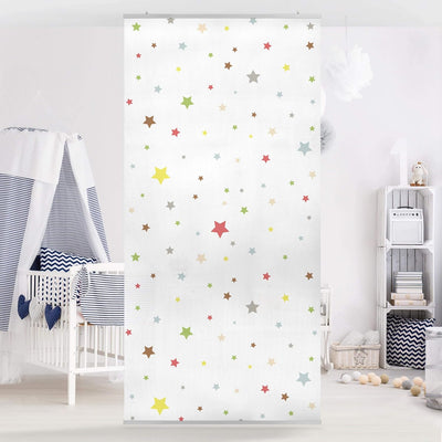 Raumteiler Kinderzimmer No.YK34 Bunte Sterne 250x120cm mit transp. Halterung 250x120cm incl. transpa