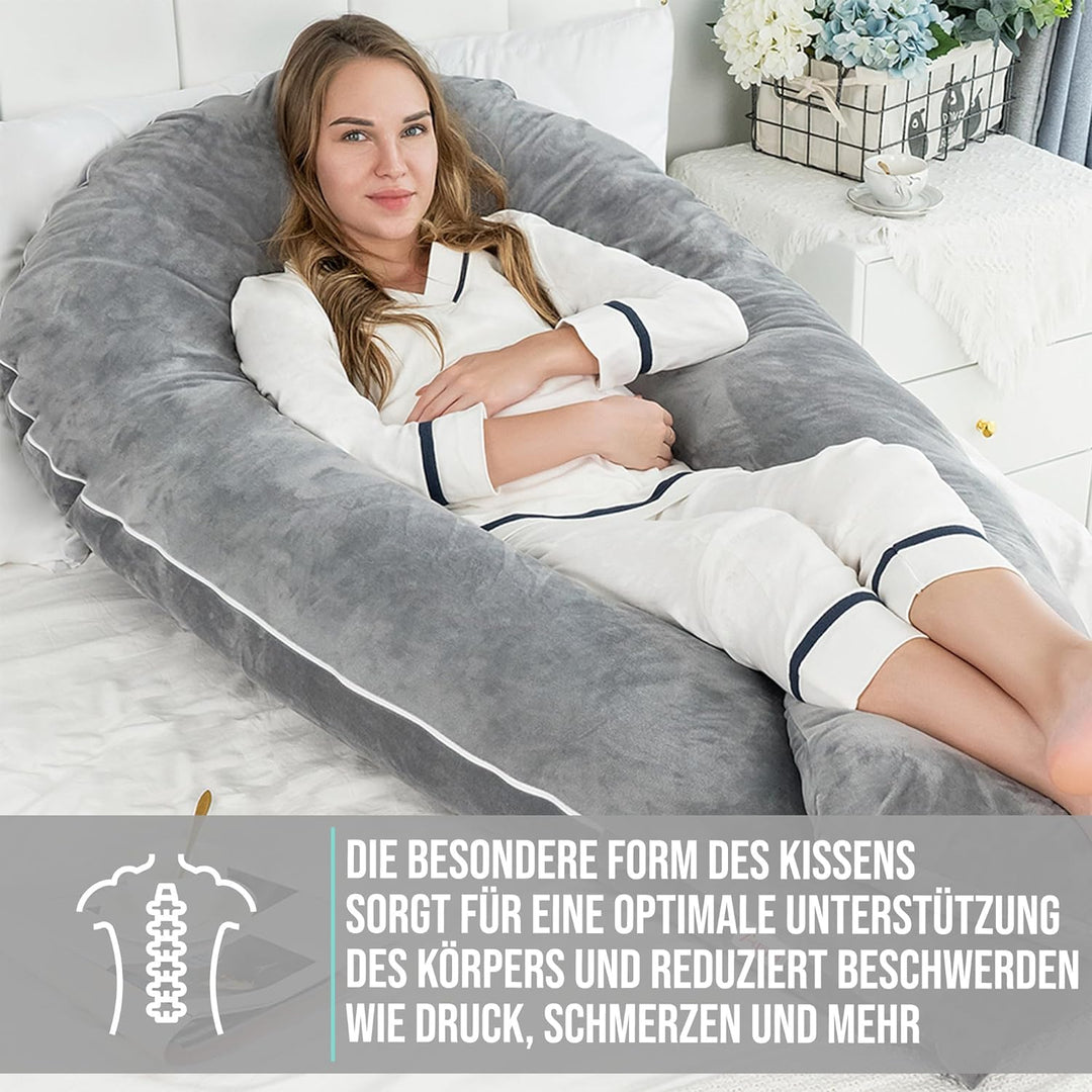 Strex Schwangerschaftskissen XXL - 280cm - Abnehmbarer Bezug - Seitenschläferkissen / Body Pillow /