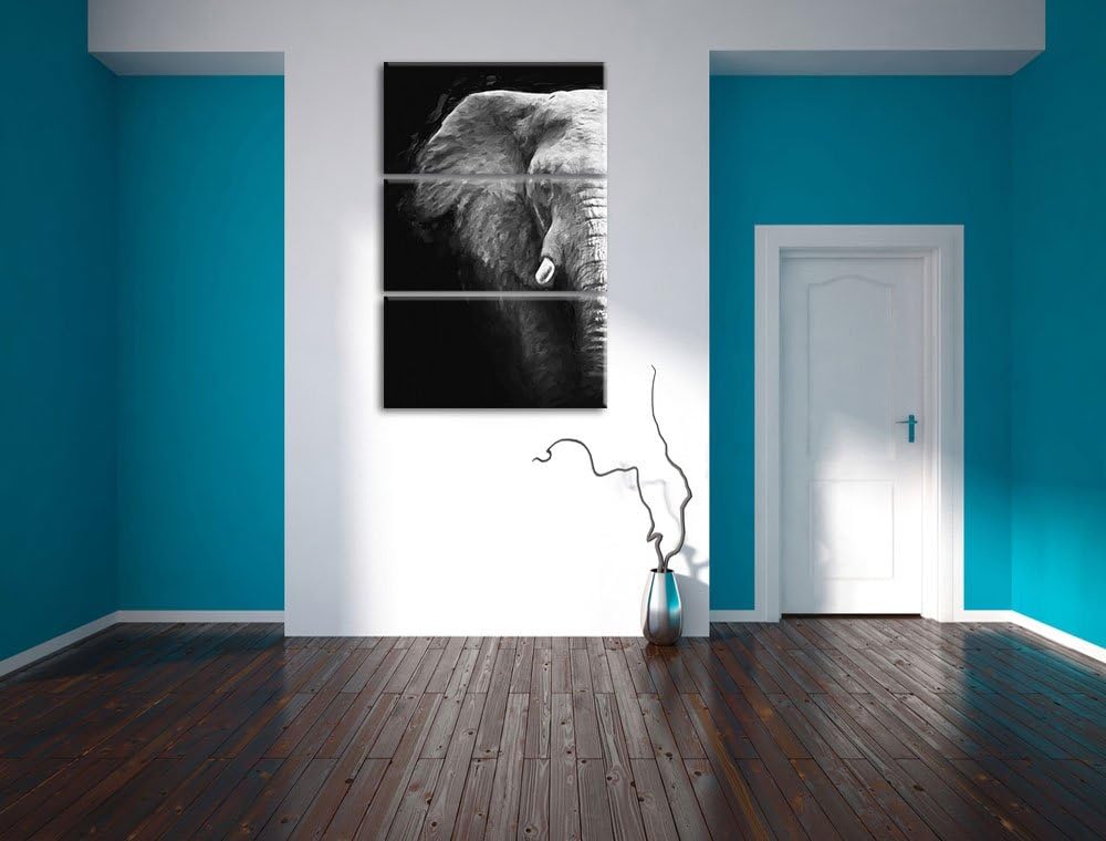 Dark Elefant Porträt Spezial 3-Teiler Leinwandbild 120x80 Bild auf Leinwand, XXL riesige Bilder fert