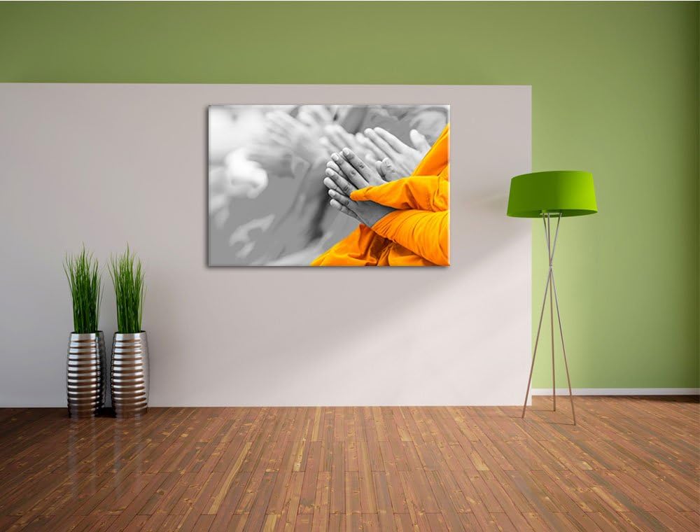 betende Mönche in Tibet schwarz/weiss Format: 100x70 auf Leinwand, XXL riesige Bilder fertig gerahmt