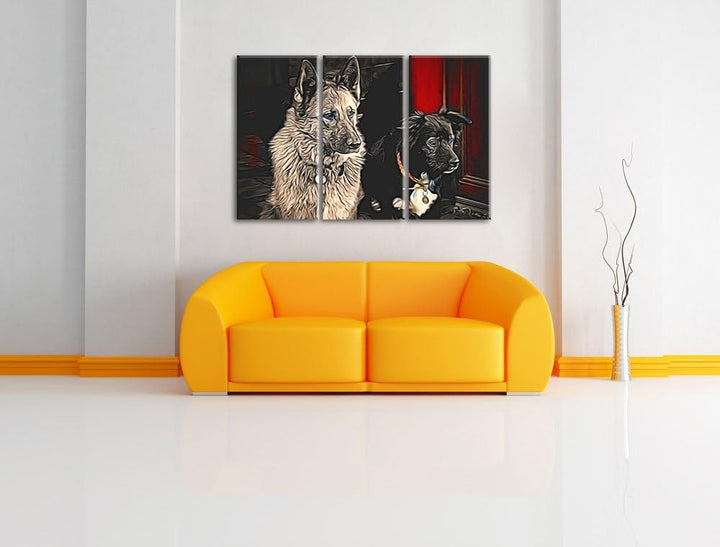 zwei Hunde auf dem Teppich NewArt 3-Teiler Leinwandbild 120x80 Bild auf Leinwand, XXL riesige Bilder