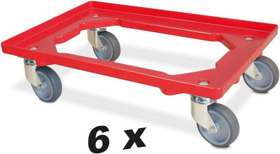 6X Logistikroller/Transportroller für Kisten 600x400 mm, Tragkraft 250 kg, rot