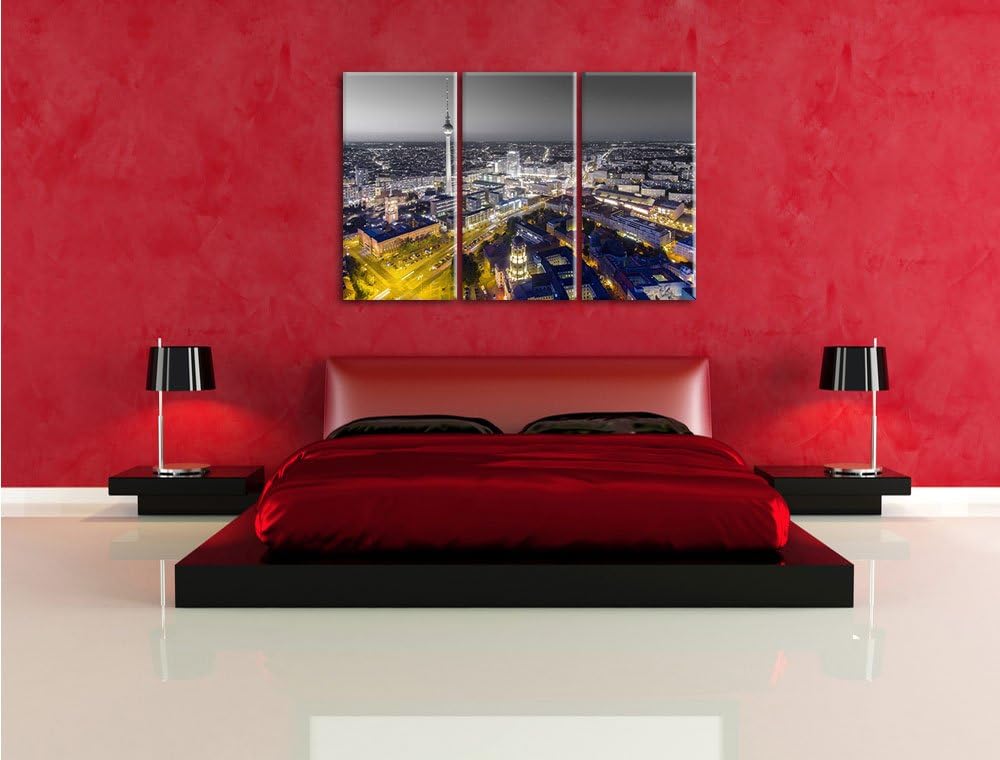 Pixxprint Berlin City Panorama als Leinwandbild/Grösse: 3 Teilig (120x80) cm/Wandbild/Kunstdruck/fer