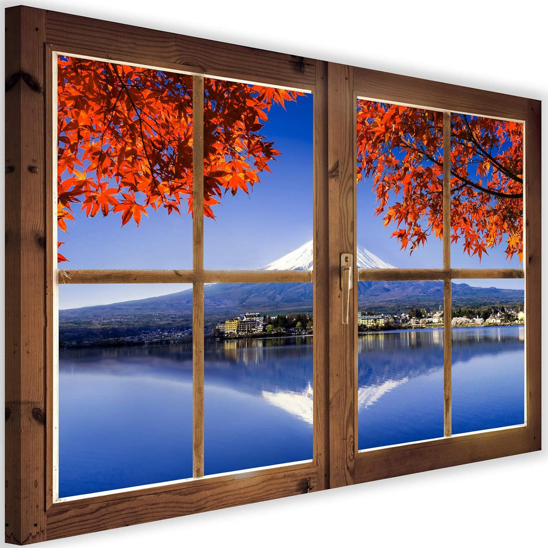 Feeby Vlies Leinwandbild Berg Fuji Vulkan Japan 90x60 cm Druckbild Wandbild Wanddekoration Deko Wand