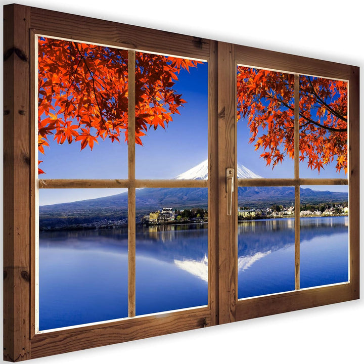 Feeby Vlies Leinwandbild Berg Fuji Vulkan Japan 90x60 cm Druckbild Wandbild Wanddekoration Deko Wand