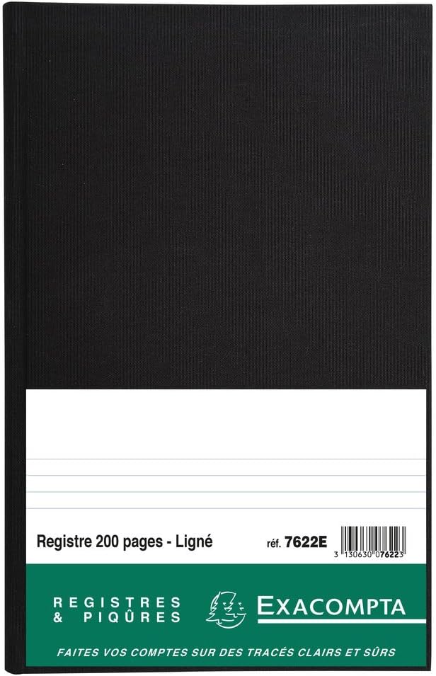 Exacompta 7622E Registrierbuch foliotiert vertikal, 32 x 19,5 cm, 200 Seiten, liniert, 110 g/m²