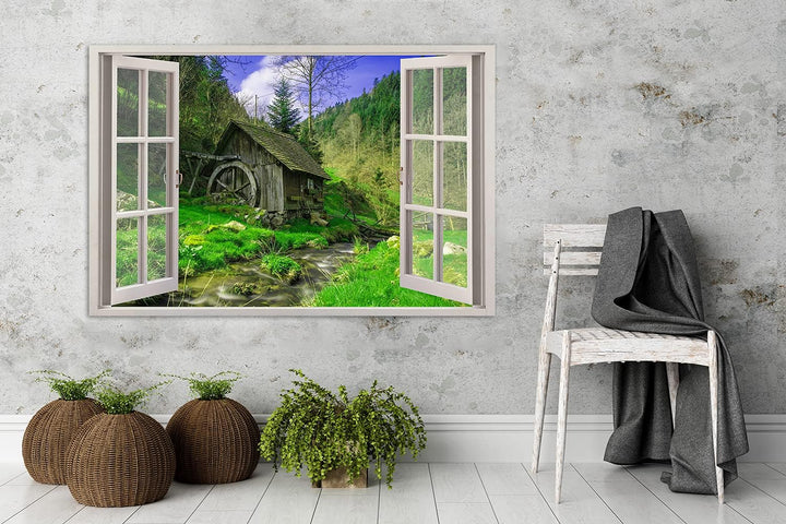 Feeby Vlies Leinwandbild Offenes Fenster 3D-Illusion 90x60 cm Druckbild Wandbild Wanddekoration Deko