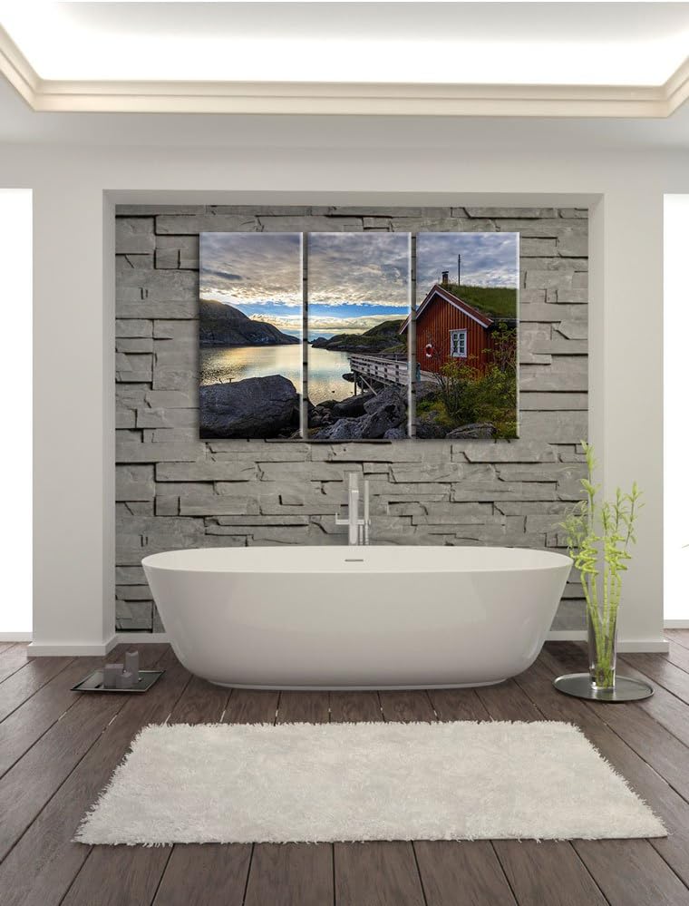 Pixxprint Sonnenaufgang am Fjord Norwegens als Leinwandbild/Grösse: 3 Teilig (120x80) / Wandbild/Kun