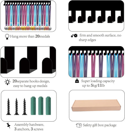 CREATCABIN Fussball-Medaillenhalter, Aufhänger, Sport-Metallwandhalterung Mit 20 Haken Zum Aufhängen