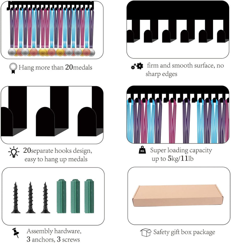 CREATCABIN Fussball-Medaillenhalter, Aufhänger, Sport-Metallwandhalterung Mit 20 Haken Zum Aufhängen