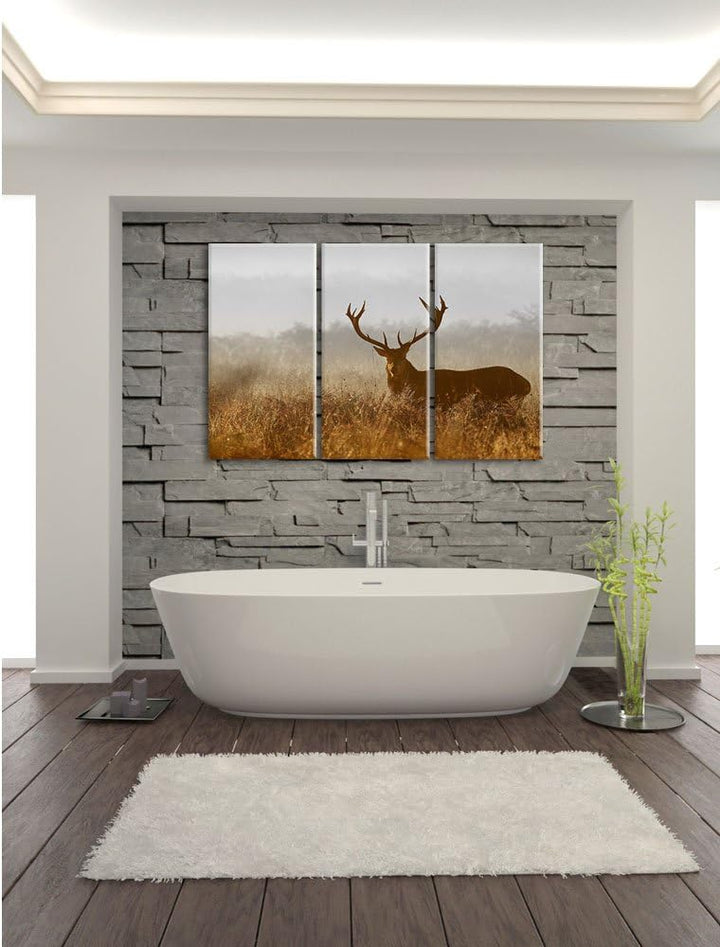 Pixxprint Rotwild Hirsch in Abenddämmerung als Leinwandbild/Grösse: 3 Teilig (120x80 cm) cm/Wandbild