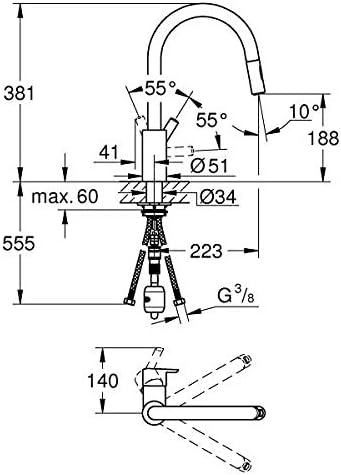 GROHE Feel - Einhand-Spültischbatterie (hoher C-Auslauf, Einlochmontage, herausziehbare Dual Spülbra