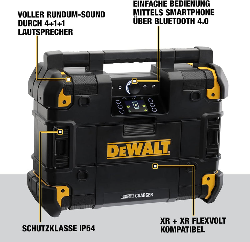 Dewalt Akku- & Netz-Radio (passend zum T-Stak-Boxen-System, mit Ladestation, DAB+ & AM/FM-Baustellen