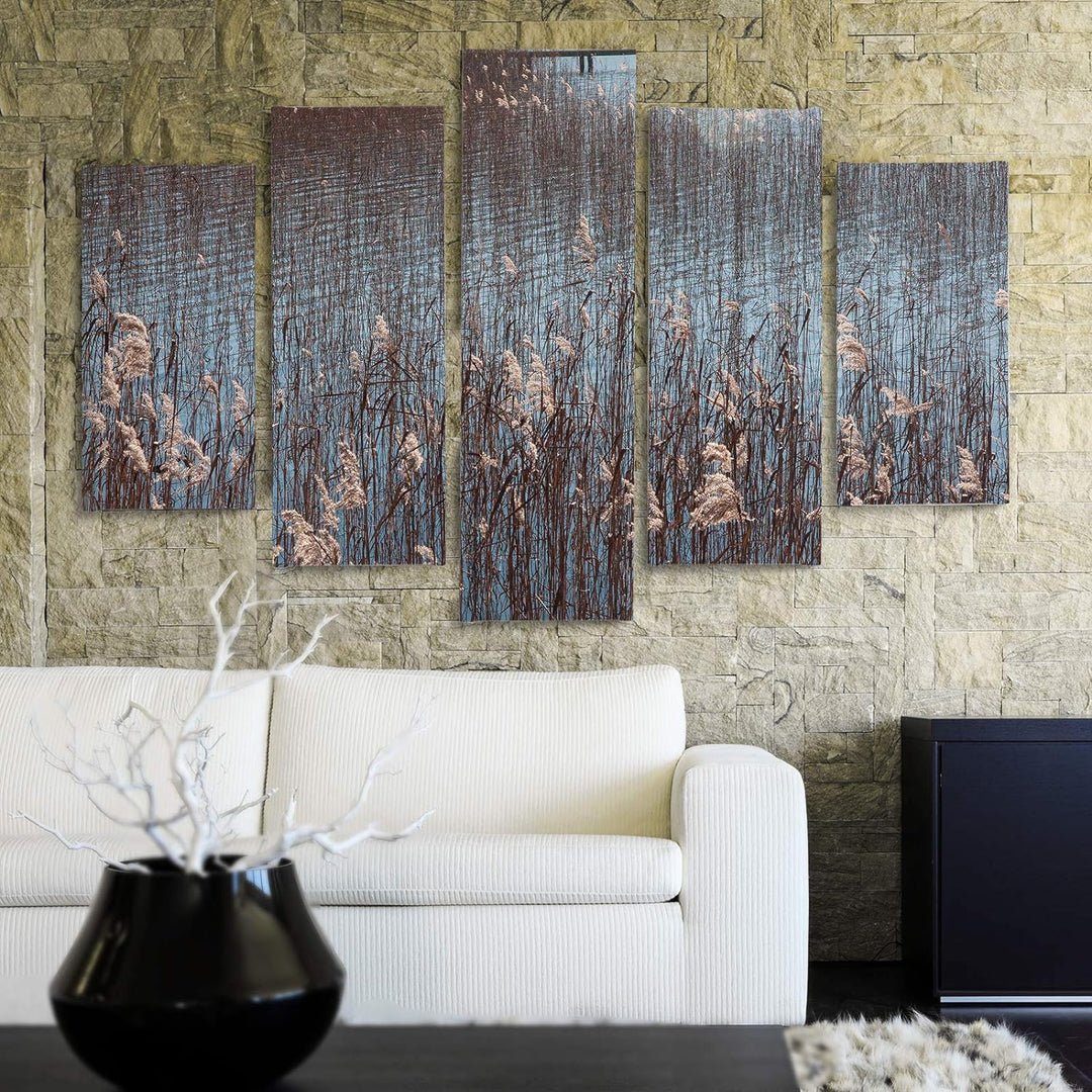 Bilder 5 Teilig Landschaft Deco Panel Kunst Natur See Gras bunt 100x70 cm Deco panel 100x70 cm I, De