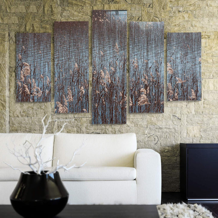 Bilder 5 Teilig Landschaft Deco Panel Kunst Natur See Gras bunt 100x70 cm Deco panel 100x70 cm I, De