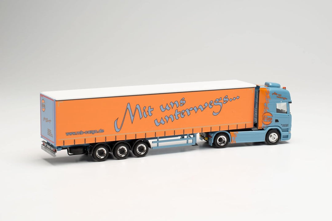 herpa 314800 Scania R `13 TL Lowliner-Gardinenplanen-Sattelzug „MB Cargo Modell Auto, Miniaturmodell