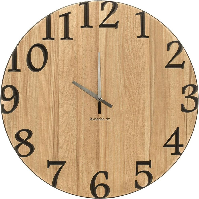 levandeo Wanduhr 60cm rund Holz Markenuhr Klassische Ziffern Kernbuche Made in Germany 60cm Kernbuch