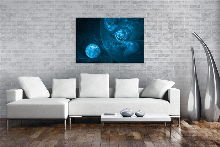 deyoli fraktales Kunstwerk Format 80x60 Effekt: Monocrome Blau als Leinwandbild, Motiv fertig gerahm