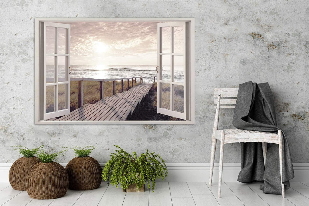 Feeby Viles - Leinwand Bilder - Fensterblick Natur- 90x60 cm- Deko Wohnzimmer - Wandbilder Schlafzim