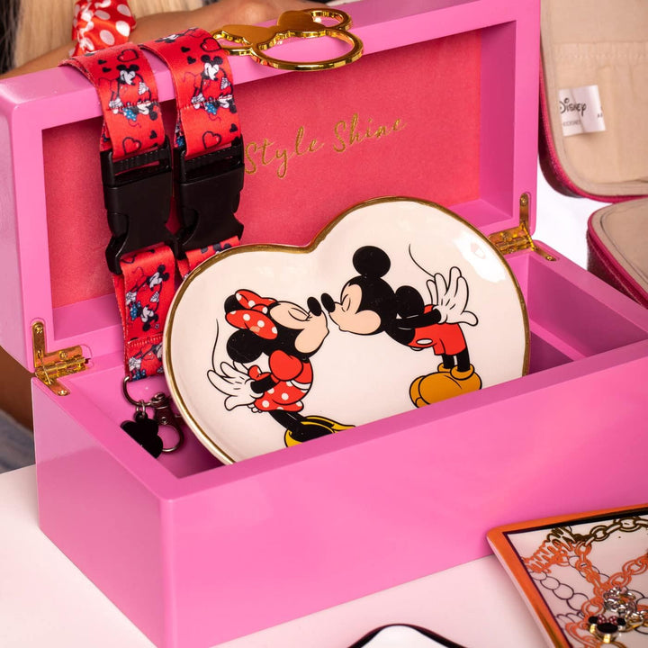 Disney Minnie Mouse Gold Icon Pink Lacquer Wood Jewelry Box Jewelry Organizer, Officially Licensed K