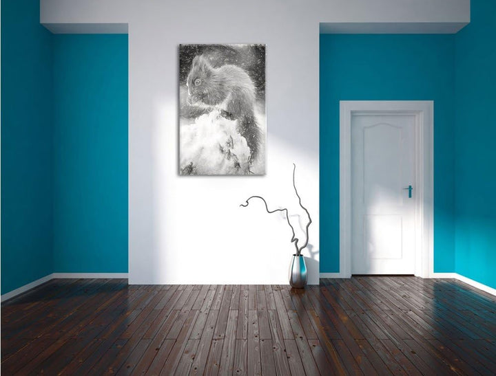 Pixxprint Kleines Eichhörnchen im Winter als Leinwandbild/Grösse: 100x70 cm/Wandbild/Kunstdruck/fert