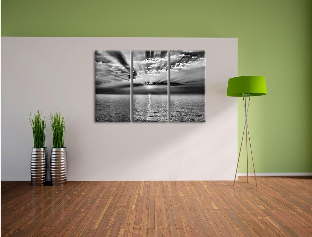 Pixxprint Meer im Sonnenaufgang als Leinwandbild/Grösse: 3 Teilig (120x80) cm/Wandbild/Kunstdruck/fe