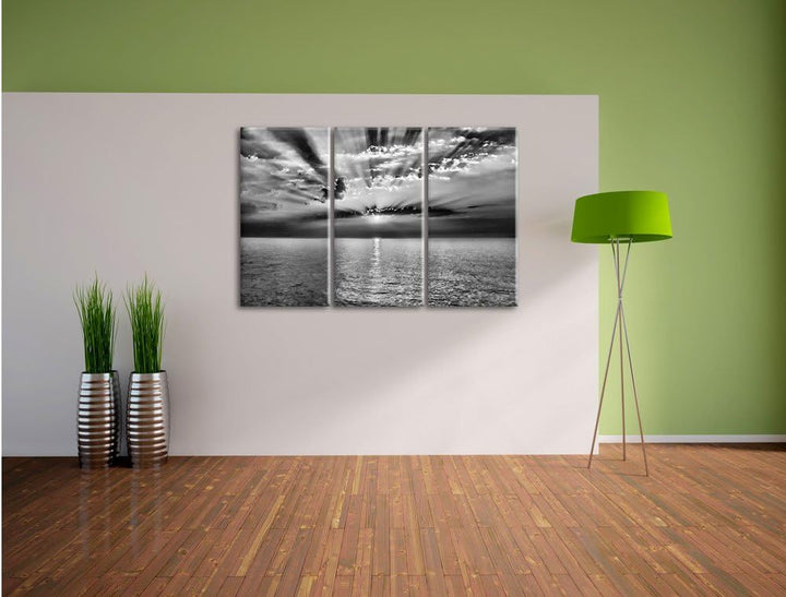Pixxprint Meer im Sonnenaufgang als Leinwandbild/Grösse: 3 Teilig (120x80) cm/Wandbild/Kunstdruck/fe