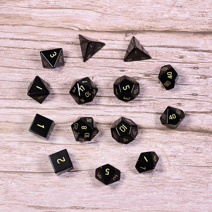 KYEYGWO Obsidian Kristall Polyedrische Würfel Set, 7pcs Reiki Heilung Stein Polyedrischer Spielwürfe