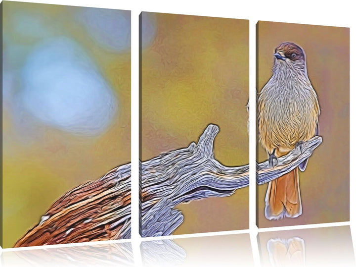 kleiner Vogel auf Ast NewArt 3-Teiler Leinwandbild 120x80 Bild auf Leinwand, XXL riesige Bilder fert