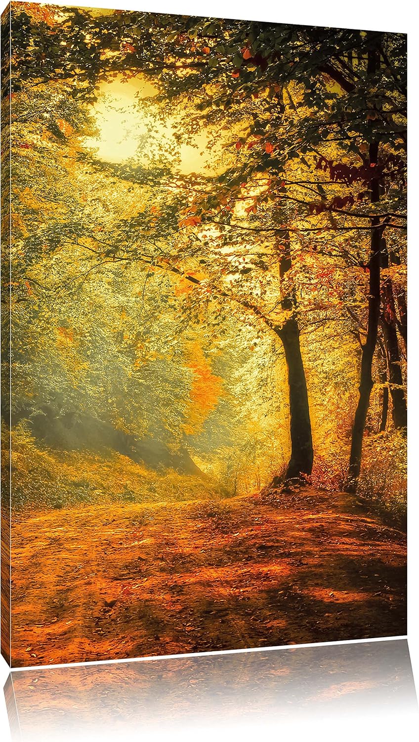 Pixxprint Wald im Herbst, Format: 100x70 auf Leinwand, XXL riesige Bilder fertig gerahmt mit Keilrah