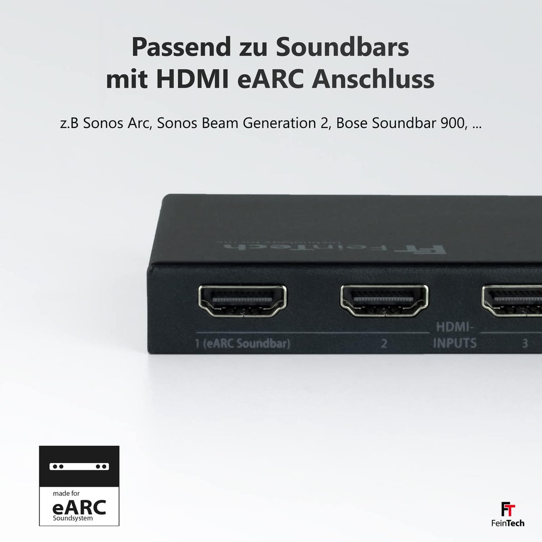 FeinTech VAX04201 HDMI eARC Pass Matrix Switch 4x2 für Soundbar und 2 Displays 4K 60Hz Dolby Vision