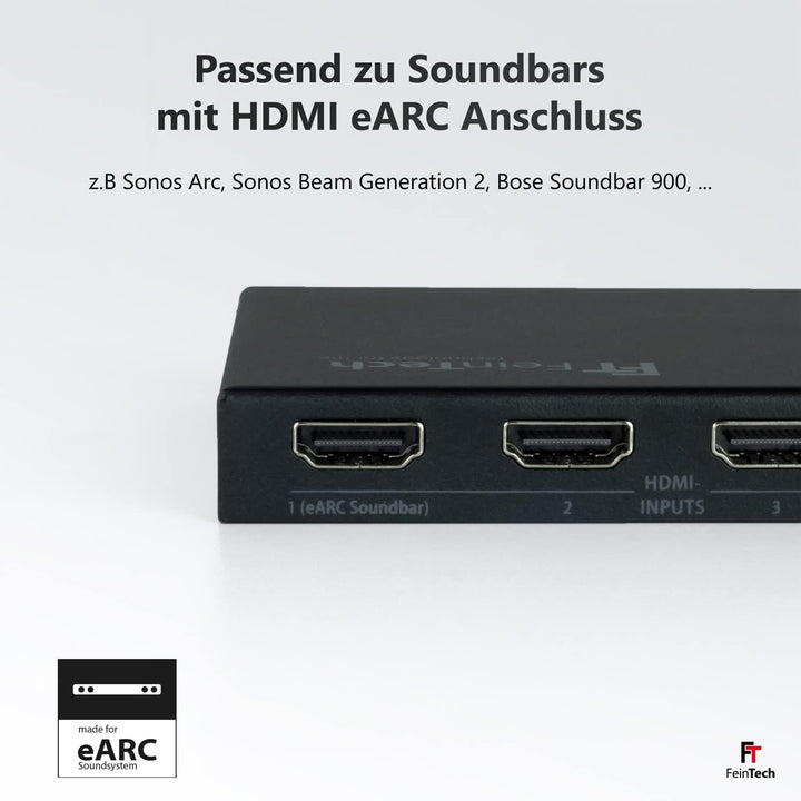 FeinTech VAX04201 HDMI eARC Pass Matrix Switch 4x2 für Soundbar und 2 Displays 4K 60Hz Dolby Vision