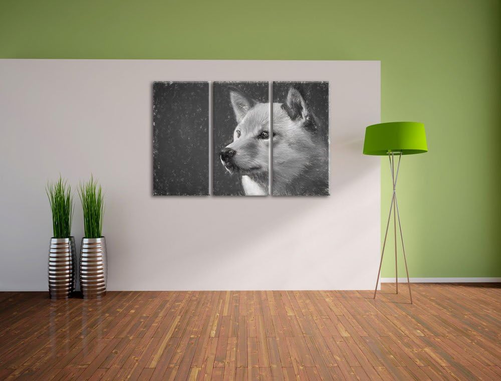 anmutiger Finnen-Spitz im Gras NewArt 3-Teiler Leinwandbild 120x80 Bild auf Leinwand, XXL riesige Bi