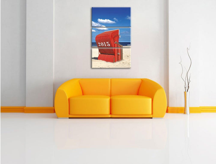 Pixxprint Strandkorb an der Nordsee als Leinwandbild | Grösse: 3 Teilig (120x80) | Wandbild| Kunstdr