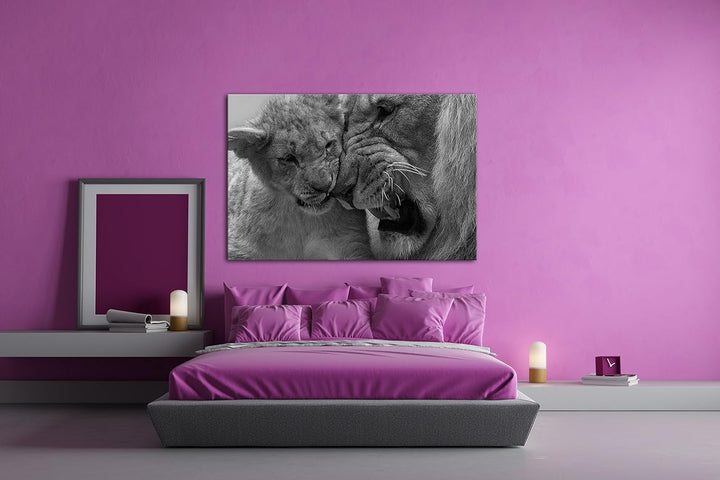 deyoli wilde Löwen Effekt: Schwarz/Weiss im Format: 100x70 als Leinwandbild, Motiv fertig gerahmt au