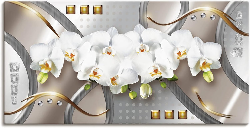 ARTland Wandbild selbstklebende Vinylfolie 60 x 30 cm Blumen Orchidee Digitale Kunst Weiss B3VZ silb