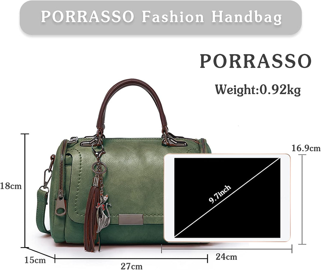 PORRASSO Retro Handtasche Damen Umhängetaschen Frauen Schultertaschen Wasserdicht PU Leder Henkeltas