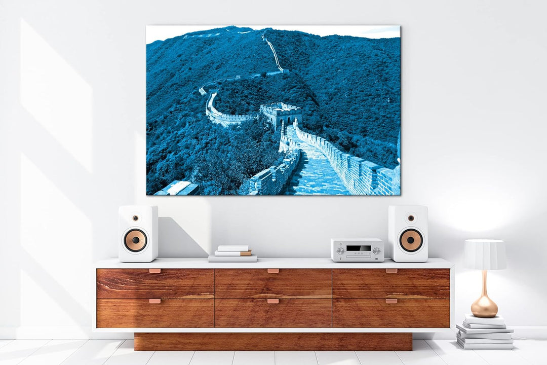 deyoli Chinesische Mauer Format 80x60 Effekt: Monocrome Blau als Leinwandbild, Motiv fertig gerahmt