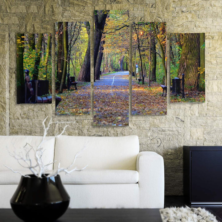 Deco Bild 5 Teilig Landschaft Wanddekoration Park Allee Herbst bunt 200x100 cm Deco panel 200x100 cm