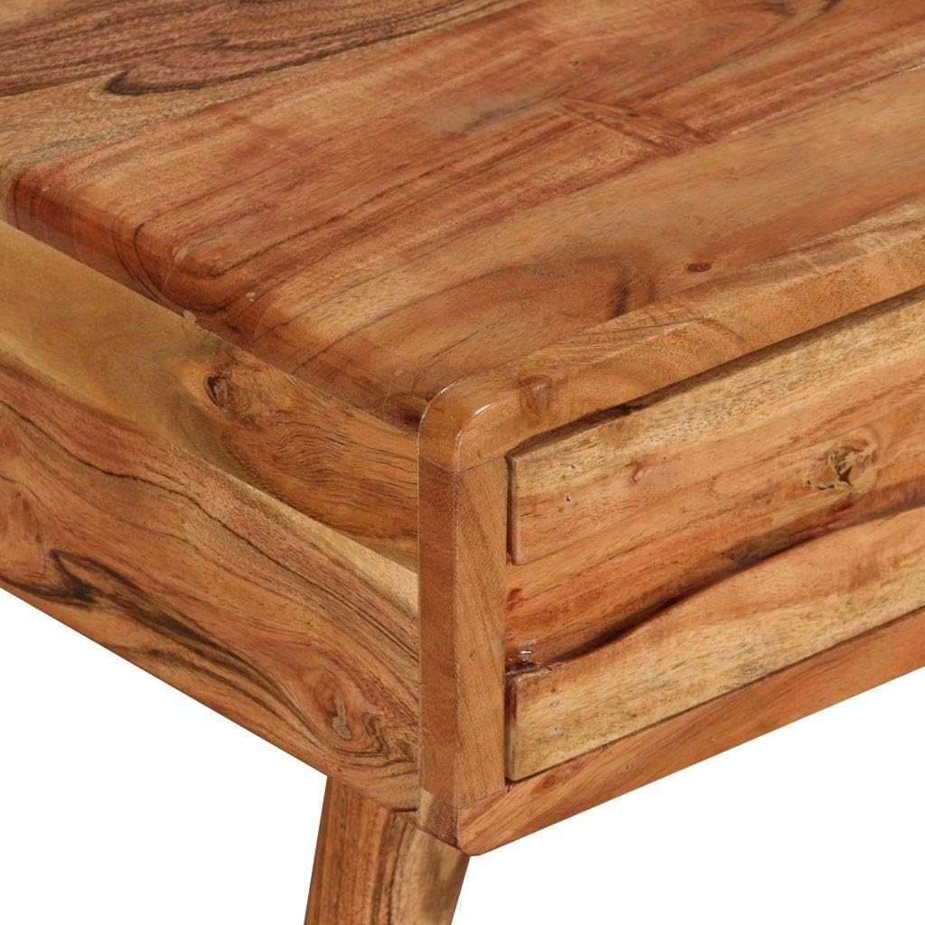 Tidyard Kaffeetisch Couchtisch aus Massivholz mit 1 Geschnitzte Schublade, 100 x 50 x 40 cm (L x B x