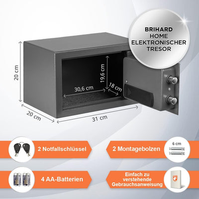 Brihard Home Electronischer Safe Kompakt - 20x31x20cm Kompakte Sicherheitsbox mit LED-Bildschirm mit