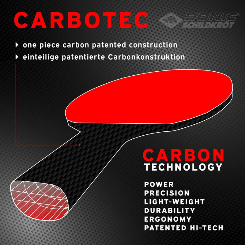 Donic-Schildkröt Carbon Tischtennisschläger CarboTec 3000, One-Piece Konstruktion, Schwarz