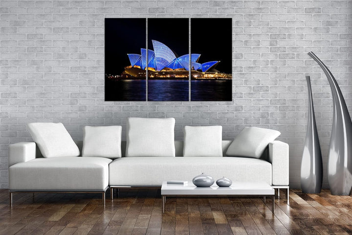 deyoli Dark Opera House in Sydney Format: 3-teilig 120x80 als Leinwandbild, Motiv fertig gerahmt auf