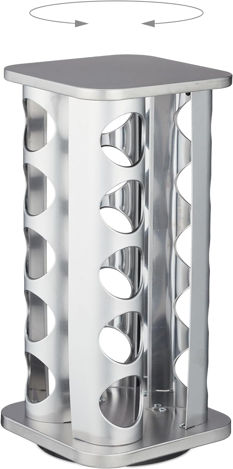 Relaxdays Gewürzkarussell, 20 Gewürzgläser, 40 Etiketten, 360° drehbar, Edelstahl, Glas, HBT: 33,5 x