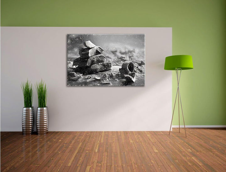 Pixxprint Dunkle Schokoladenraspeln Kohle Zeichnung Effekt, Format: 100x70 auf Leinwand, XXL riesige